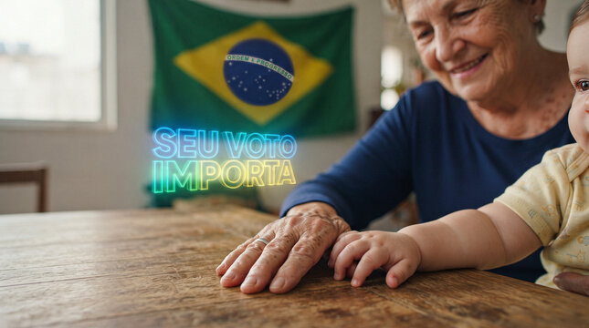 Grandmother and baby with Brazilian flag