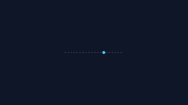 Minimalist loading animation with blue progress dot and dashed line on dark 4k background, digital