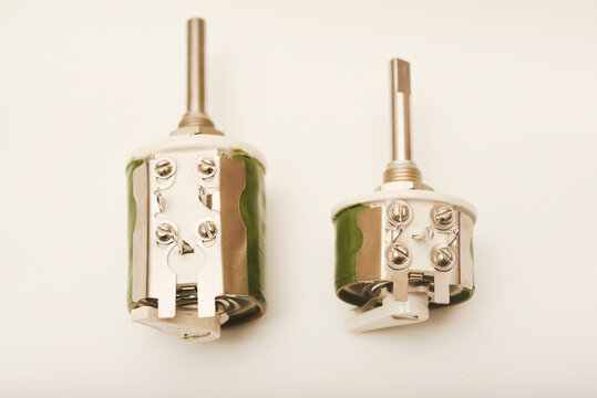 Powerful variable resistors. Potentiometers for instruments. Electronic device.