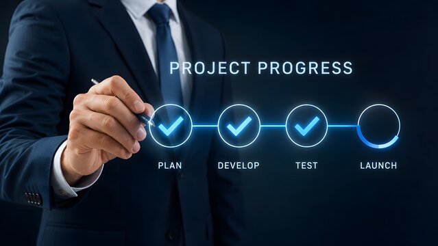 Strategic project management monitoring and evaluating progress ensuring timely completion and achieving desired business outcomes with precision and efficiency