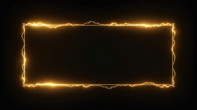 Glowing golden electric lightning frame with jagged edges on black.