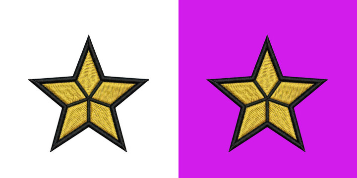 Embroidered yellow star badge graphic on divided color canvas