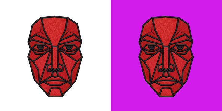 Geometric Red Embroidered Human Face Icon Design transparent png
