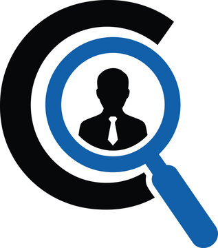 Business job search concept with a magnifying glass focusing on a businessman icon vector