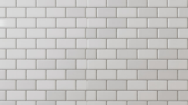 Modern white subway tile wall pattern with dark grout lines for interior and architecture.