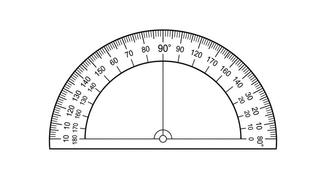Dual Scale Protractor Line Art | Geometric Angle Measuring Tool Vector Illustration