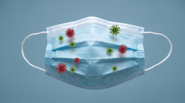 Blue Protective Mask with Colored Pathogens