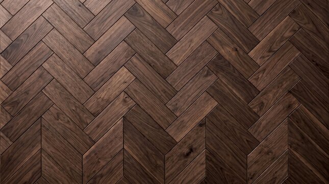 Dark walnut herringbone wood floor texture, elegant parquet timber background, rustic hardwood planks for interior design