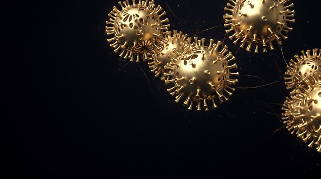 Textured Golden Virus Particles Floating Together