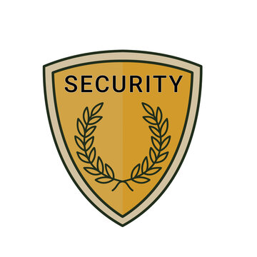 Golden Security Shield Emblem with Laurel Wreath Text Icon for Protection, Safety, and Trust Branding