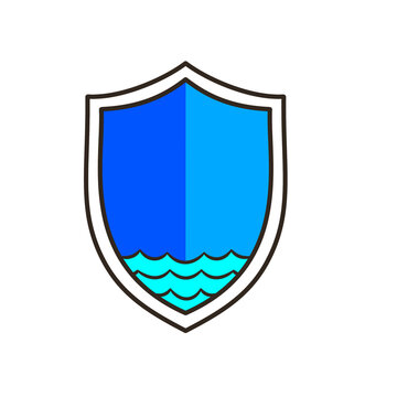 Blue Ocean Wave Shield Logo Vector Icon for Marine Conservation, Water Protection, and Insurance Brand