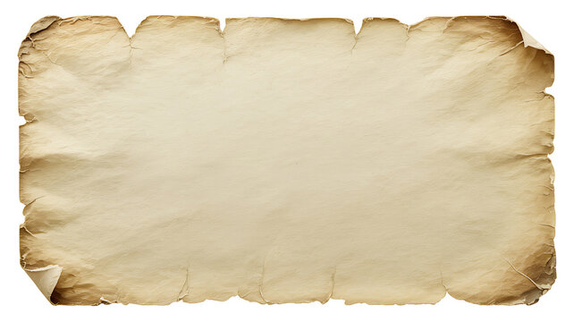 Vintage parchment paper sheet with rough torn edges and aged texture.