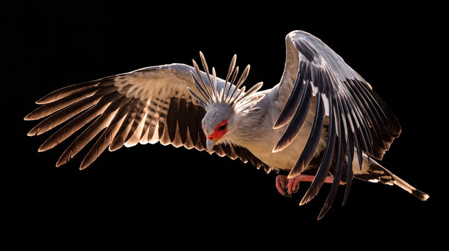 Majestic eagle flying with its wings fully extended against a dark background, highlighting detailed feathers, strength, freedom, and powerful wildlife movement.