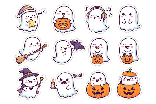 Cute Ghost Characters Halloween Vector Illustration