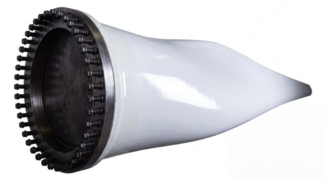Detailed white aircraft jet engine nozzle with a dark metallic circular opening, isolated on a clean white background, representing aviation, aerospace engineering, propulsion, and advanced technology