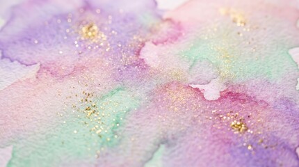 Obraz premium Colorful imagination concept featuring abstract watercolor washes and gold glitter.