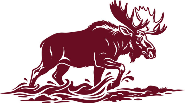 Majestic Moose Walking Through Water Isolated Clipart