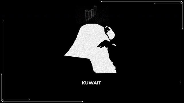 Kuwait technology map with animated charts, graphs, statistics, and analytics showcasing economy, infrastructure, innovation, population, trade, energy, and national development