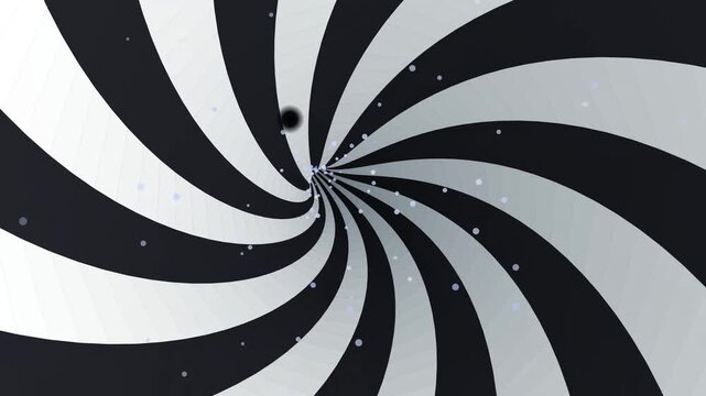 Black and white spiral background with floating dust particles creating a hypnotic optical illusion effect 4K Motion Video