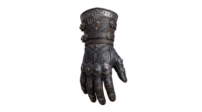 Ornate gothic metal gauntlet isolated on transparent background