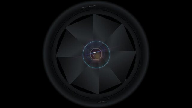 Close up view of a professional camera lens aperture diaphragm closing in the dark 4K Motion Video