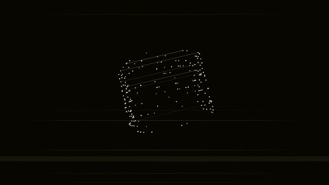 Abstract glowing cube shape made of tiny light particles on a dark black background 4K Motion Video