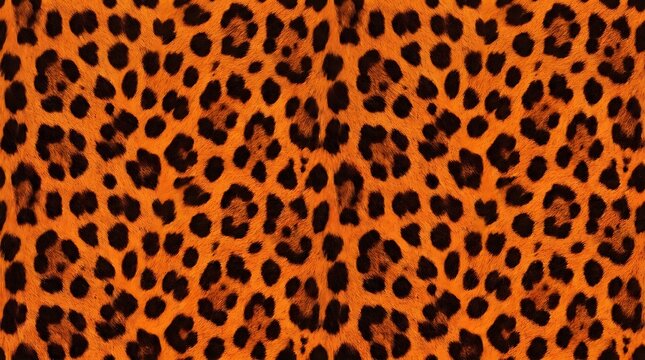 Seamless leopard print pattern with vibrant orange and black spots for fashion textile and surface design
