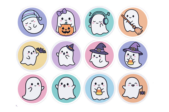 Cute Ghost Characters Halloween Vector Illustration Set