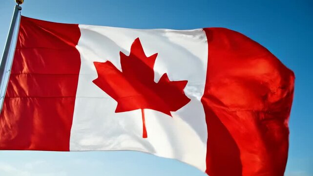 Canadian Flag Waving In The Wind Against A Clear Blue Sky Three Frame Sequence