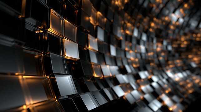 Abstract Futuristic Metallic 3D Cubes Background with Warm Glow