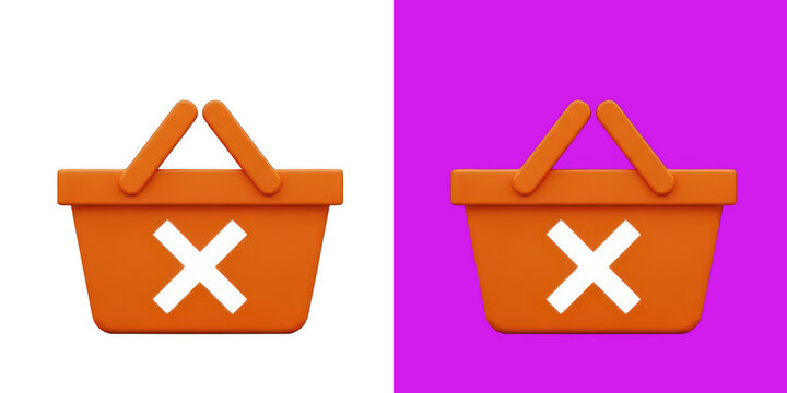 Orange Shopping Basket with Cross Mark Cancel Order Icon
