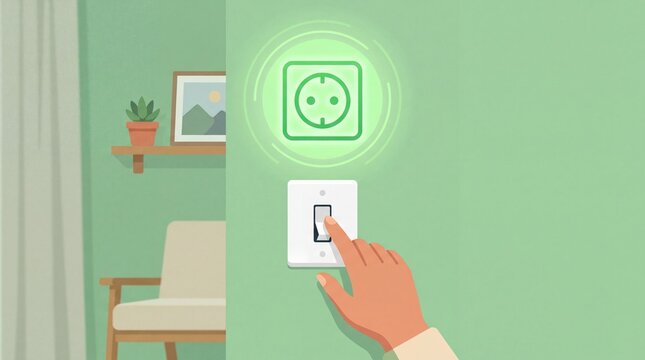 Hand Turning Off Light Switch for Energy Saving Concept