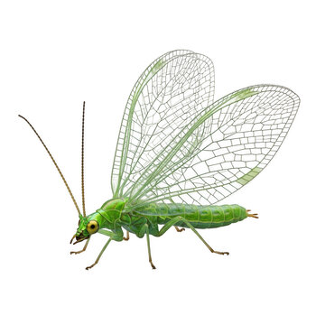 A small green lacewing insect with delicate lace wings