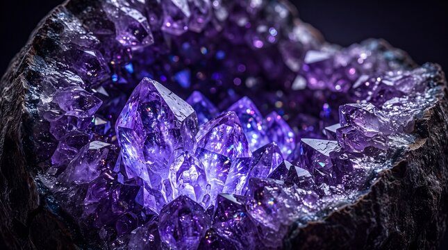 Close-Up of Glowing Purple Amethyst Geode Crystals