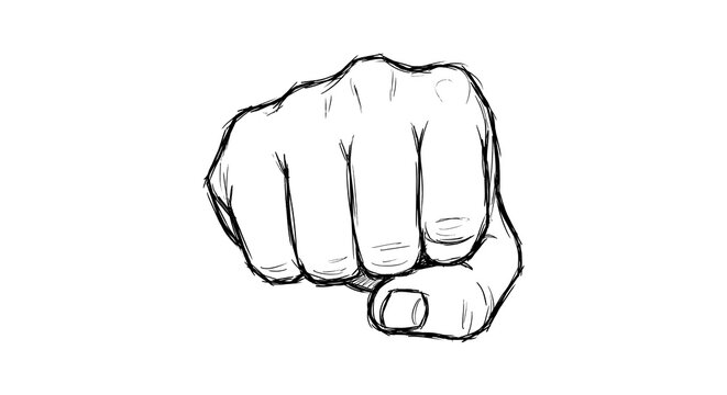 A sketch of a human fist closed in a punching gesture