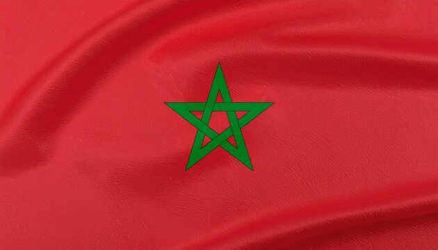 Morocco flag features a prominent green pentagram centered on a bold red field with smooth silk folds.