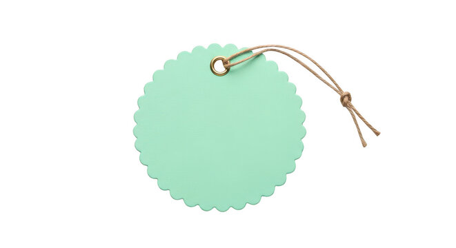 Round mint green paper gift tag with a string