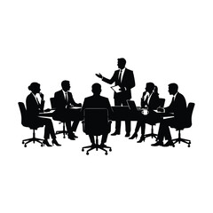 Fototapeta premium Business Team Meeting Silhouette, Corporate Office Presentation