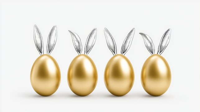 Golden and cream Easter eggs with decorative tassels on white background, elegant spring holiday design, festive Easter celebration.