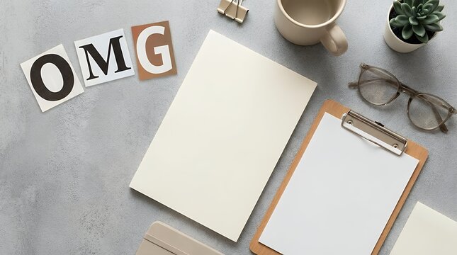OMG The letters OMG in magazine snippets on grey background social media omg letters text typography magazine snippets cut-out collage grey background social media reaction shock surprise excitement