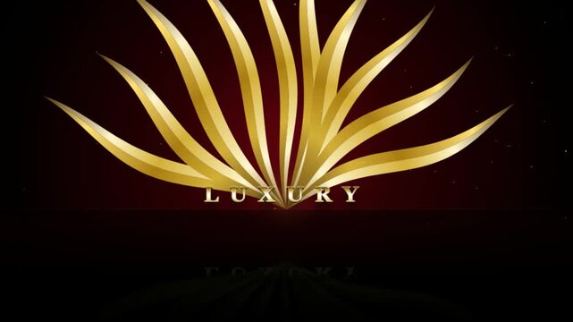 Elegant golden floral ornament design with the word luxury on a dark red background 4K Motion Video