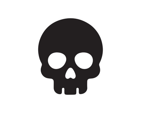 Black skull silhouette on a white background representing halloween and mortality with a simple graphic design
