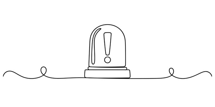 Simple line sketch of an emergency alarm light with exclamation mark, representing warning and alert signals for safety and urgency.