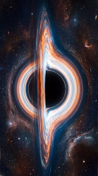 Epic supermassive black hole with glowing accretion disk in deep space