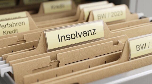 Insolvency and Credit Files in Hanging Folders Inside Office Archive Cabinet