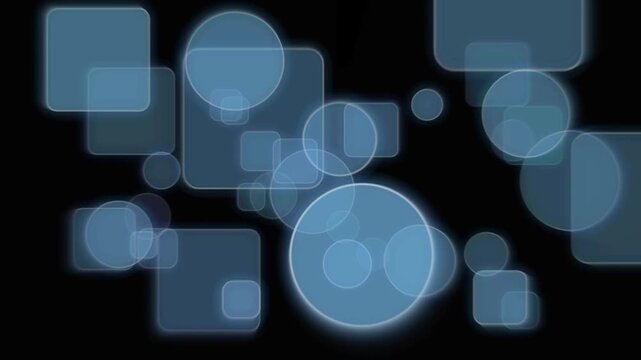 Glowing Blue Bokeh Motion Background with Floating Rounded Rectangles and Soft Blurred Circles - 4K Loop