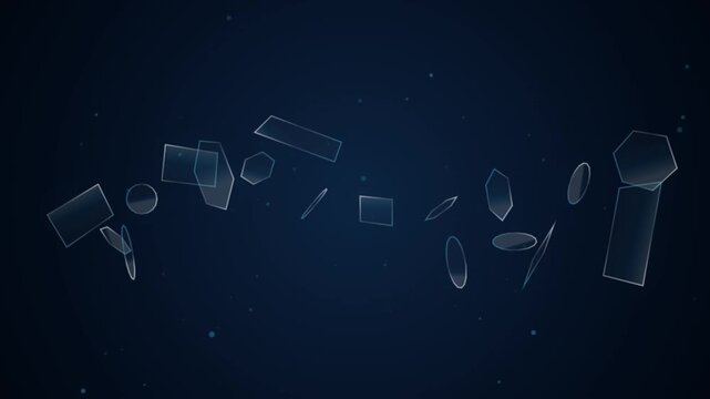 Floating 3D Glass Geometric Shapes Rotating Slowly on Dark Navy Space Background - 4K Abstract Loop Video