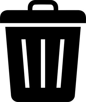 Black trash bin icon for delete or remove action isolated on transparent background