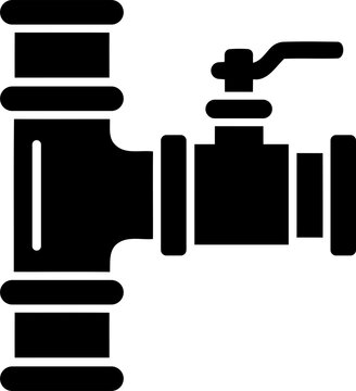 Black water pipe icon with a simple metal valve isolated on transparent background