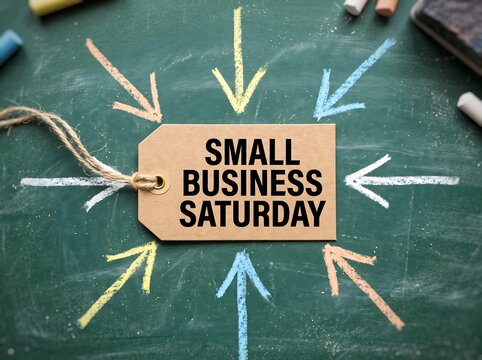 Small Business Saturday promotion on a green chalkboard background